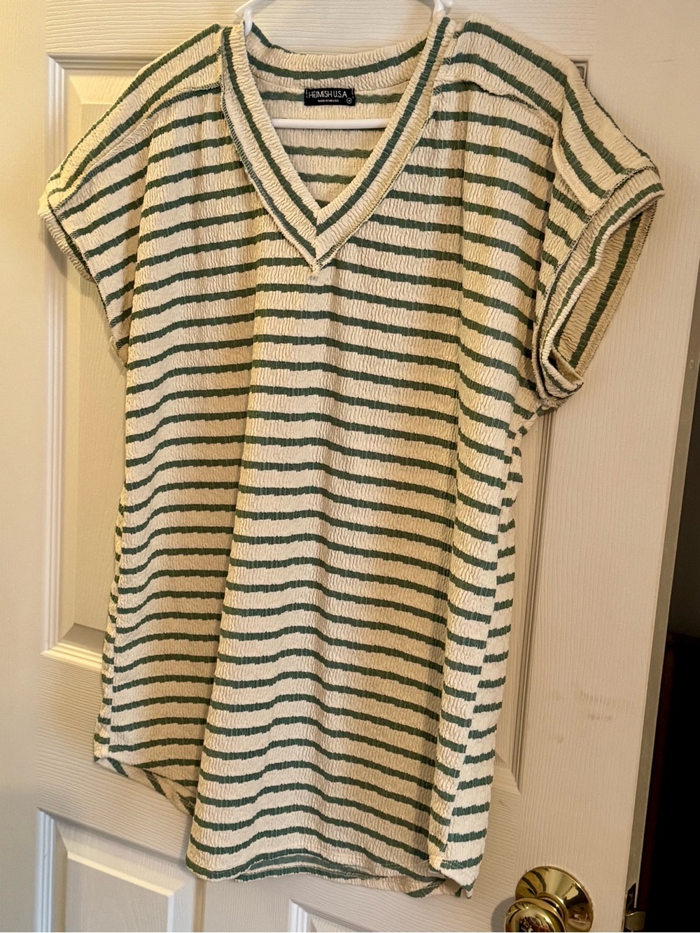 Heimish Green Striped V‑Neck Top